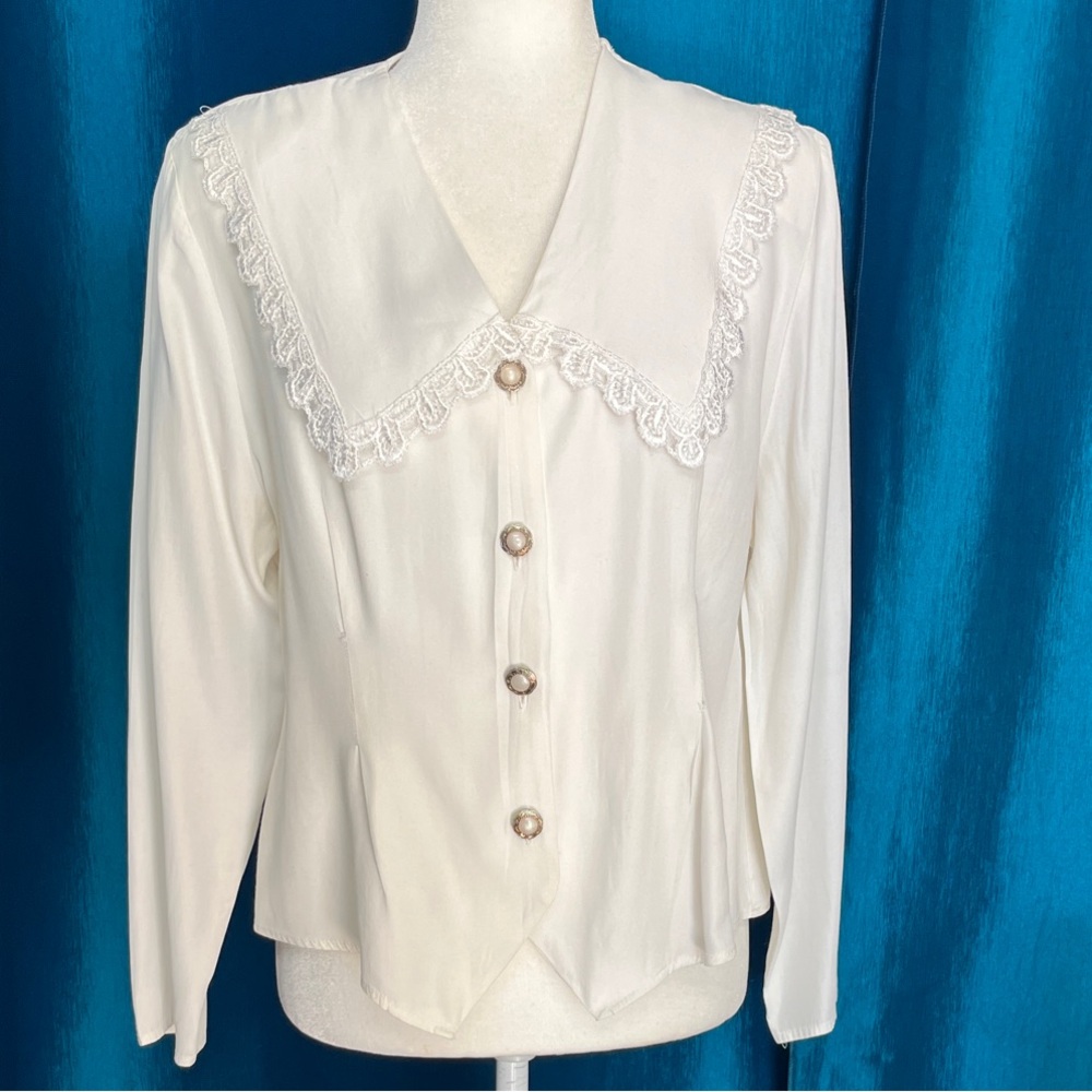 Acetate Chic Cream Lace Accent Blouse